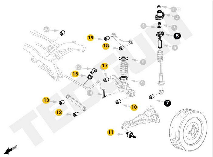 Rear suspension scheme Mitsubishi Outlander 2006-2012