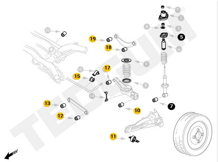 Schemat tylnego zawieszenia Mitsubishi Outlander 2006-2012