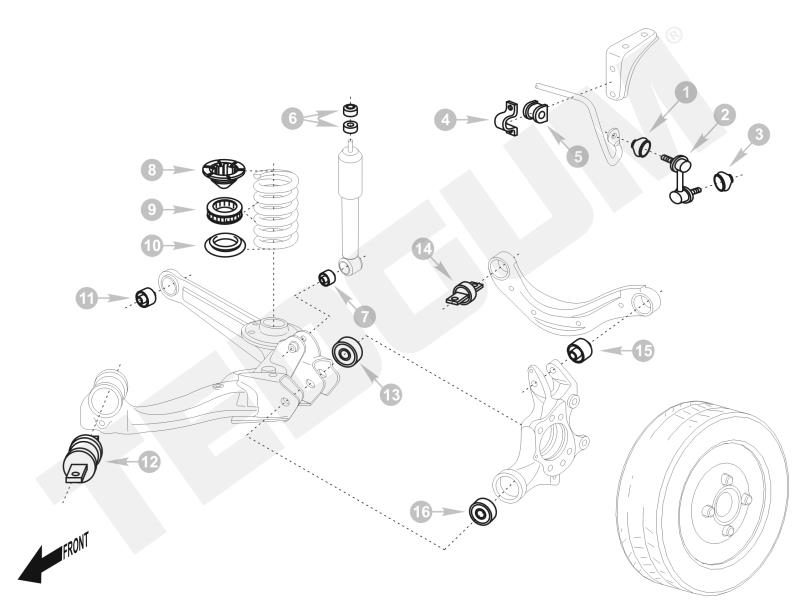 Schemat zawieszenia tylnego Honda Civic 2005-2015 zawieszenie wielowahaczowe (FD FA)